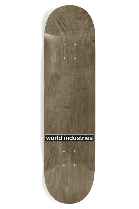 World Industries 8.0 skateboard deck top view