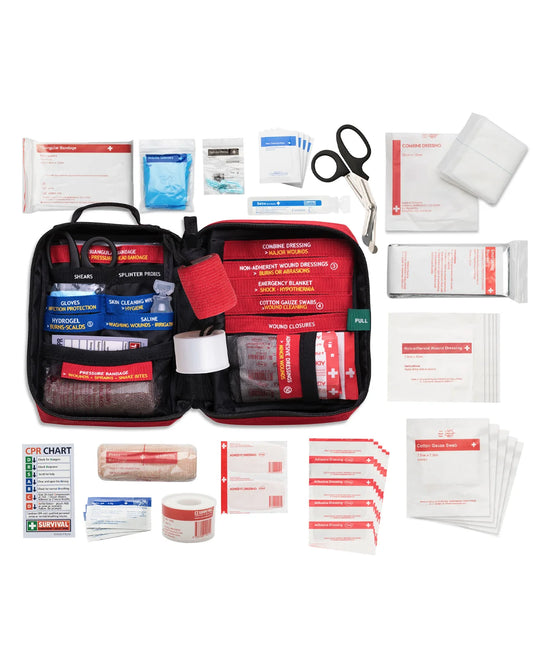 Creatures of Leisure Survival First Aid Kit contents organized inside dry bag