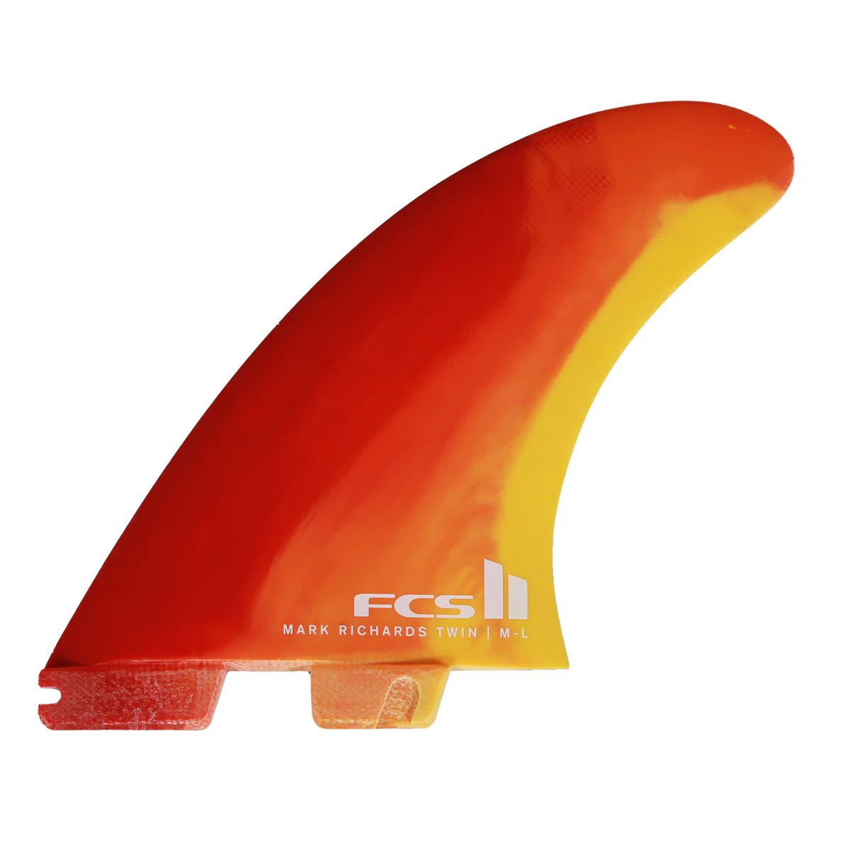 FCS II Mark Richards PC Twin + Stabilizer Fin Set fin detail close-up