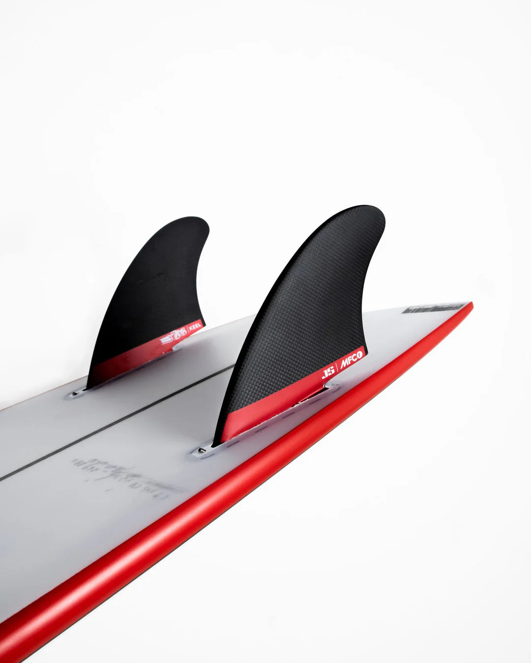 MFC JS Red Baron Keel Futures Fins installed on surfboard view