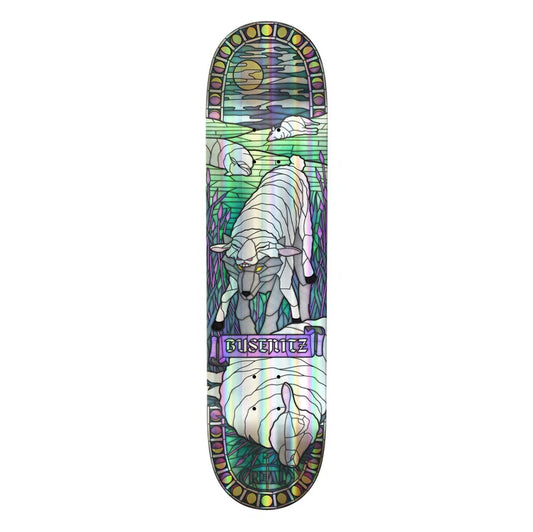 Real Busenitz Holo Cathedral Skateboard Deck detail close-up