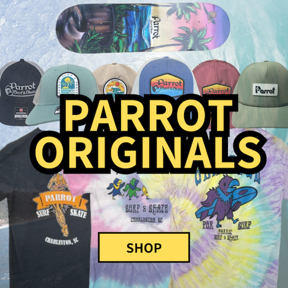 Shop parrot originals hats, skateboardings, shirts and more at Parrot Surf Shop Charleston Mount Pleasant South Carolina