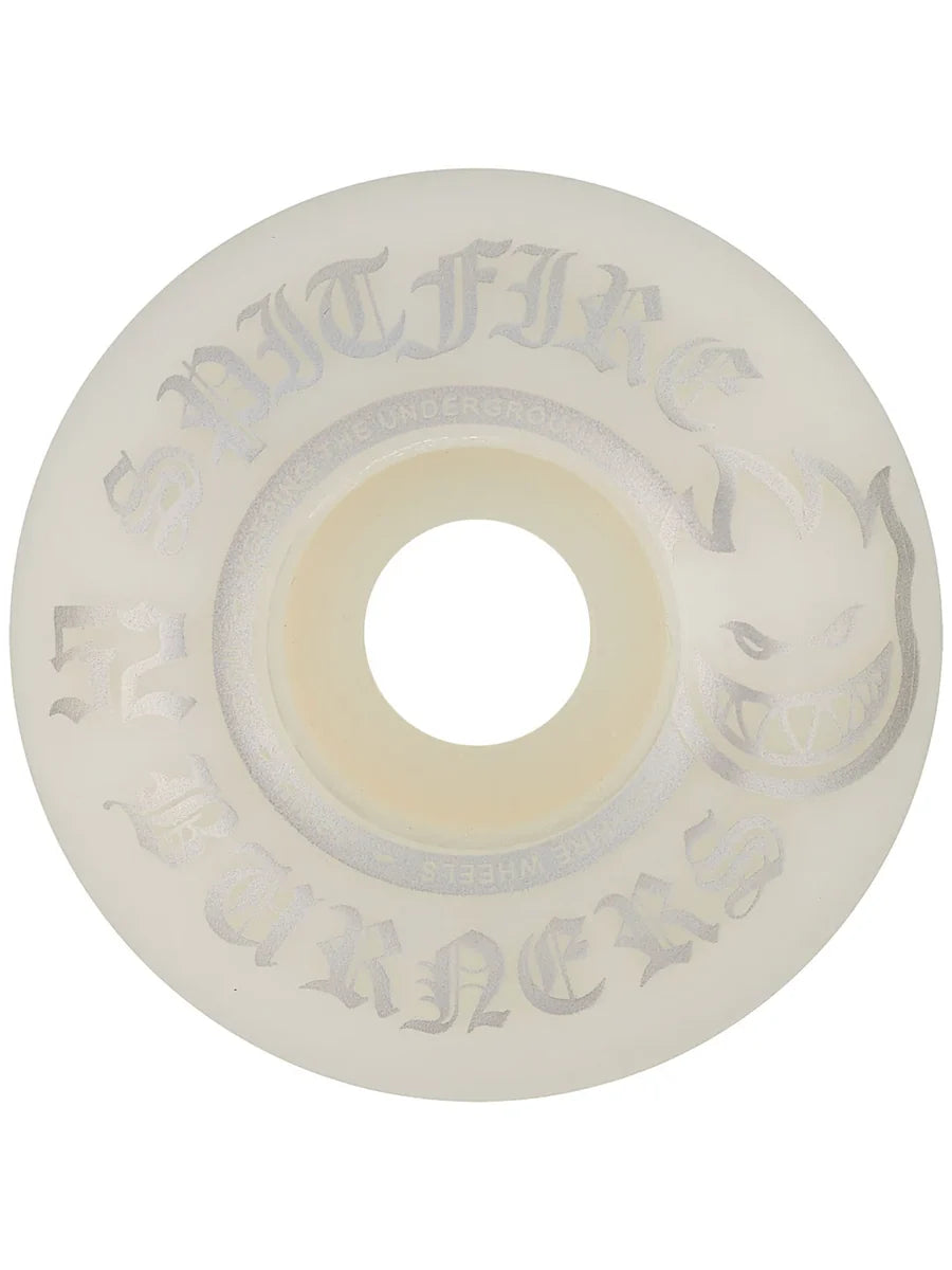 Spitfire Burners 99DU Skateboard Wheels close-up showing wheel shape and graphic