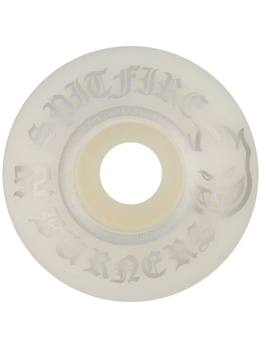 Spitfire Burners 99DU Skateboard Wheels close-up showing wheel shape and graphic
