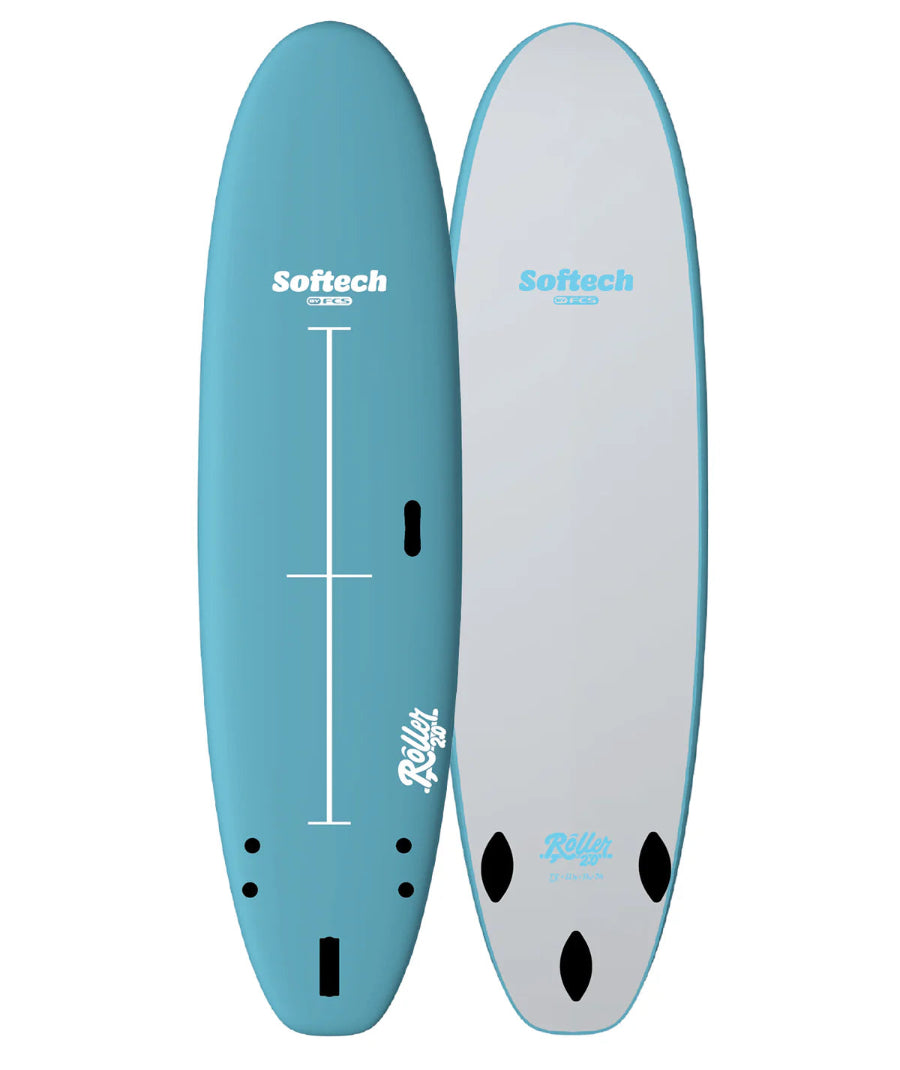 Softech Roller 2.0 ST 7 foot sky blue surfboard profile view