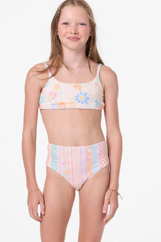 O’Neill girls Bali floral revo tie back bralette set front view