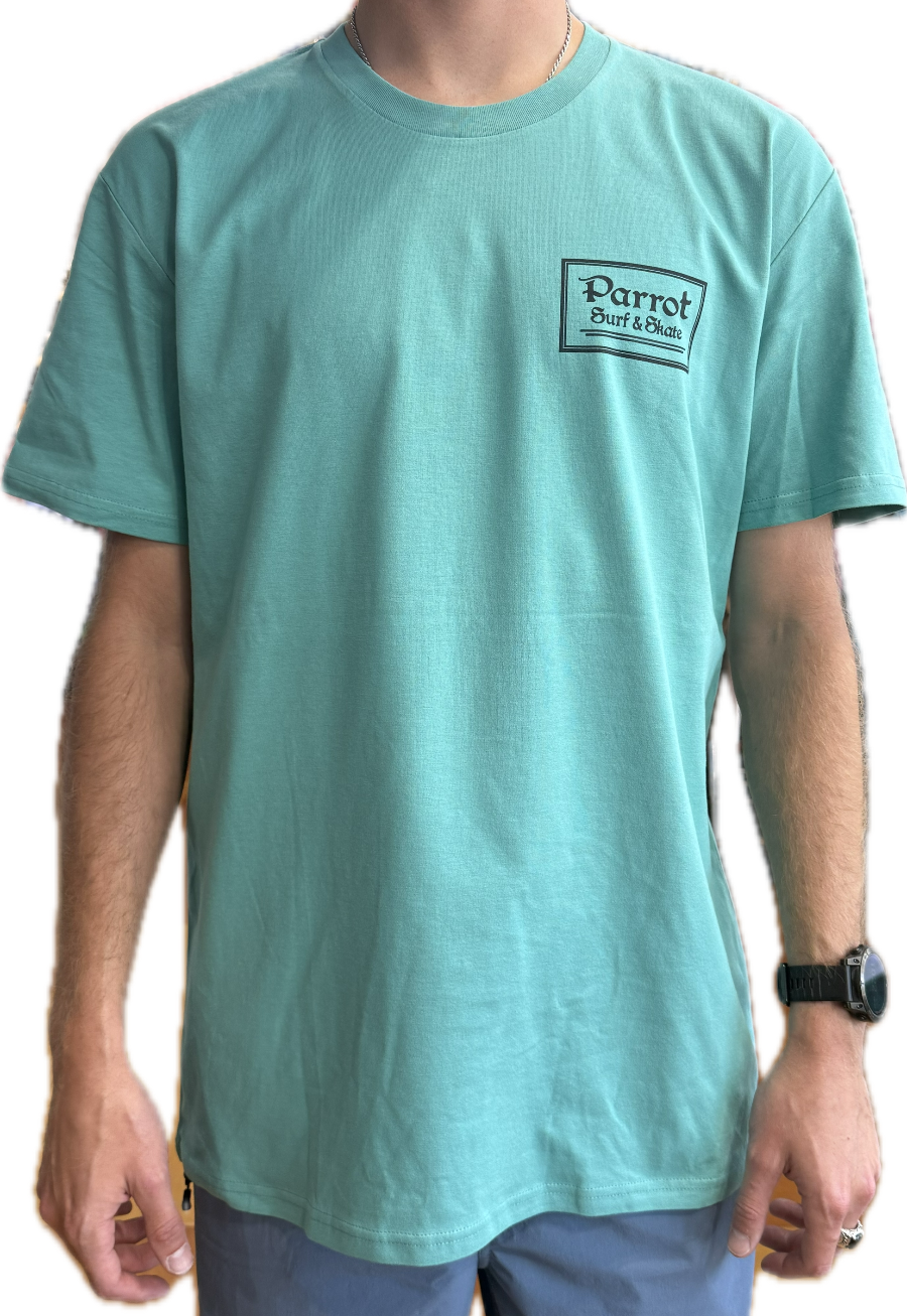 Parrot Surf Shop Box Logo Basic Tee aqua front with chest logo