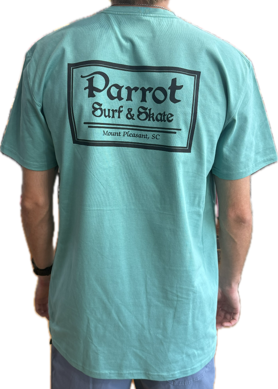 Parrot Surf Shop Box Logo Basic Tee aqua back with large box logo graphic