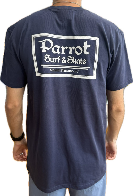Parrot Surf Shop Box Logo Basic Tee navy back with large box logo graphic