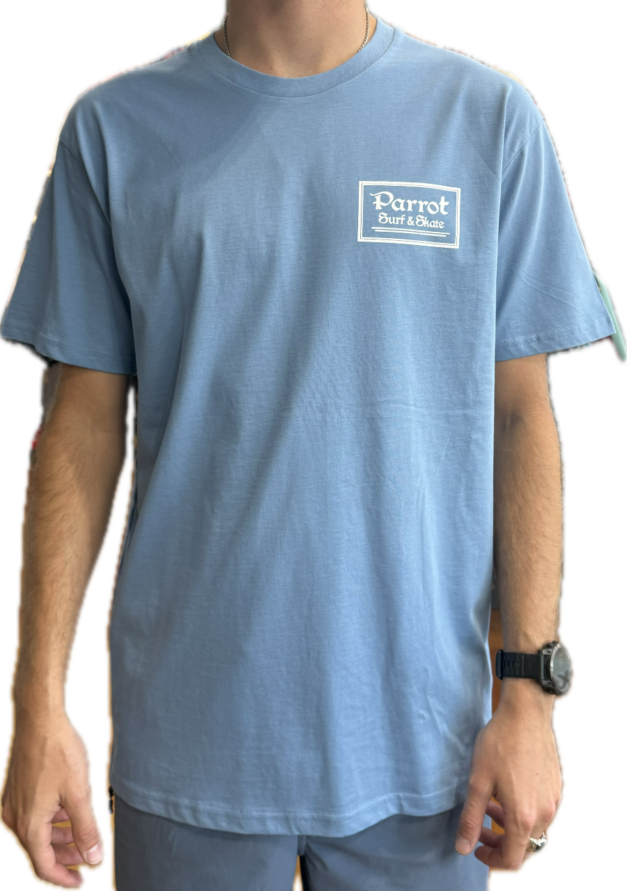 Parrot Surf Shop Indian Basic Tee light blue front with chest logo