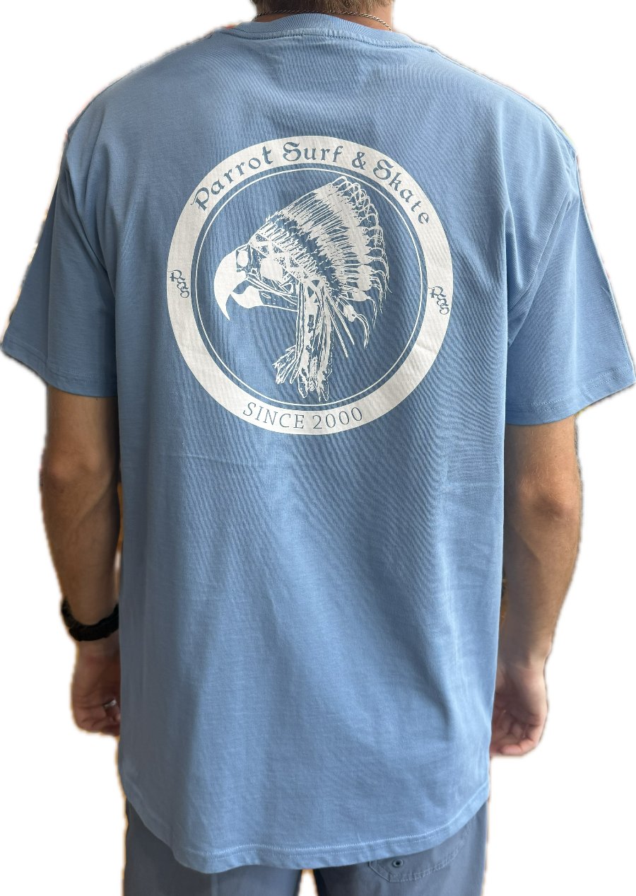 Parrot Surf Shop Indian Basic Tee light blue back with Indian Chief graphic