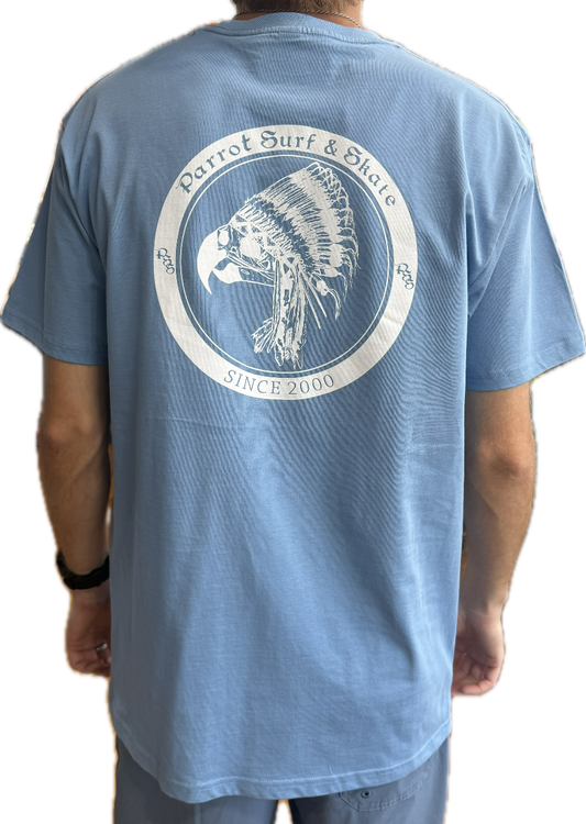 Parrot Surf Shop Indian Basic Tee light blue back with Indian Chief graphic