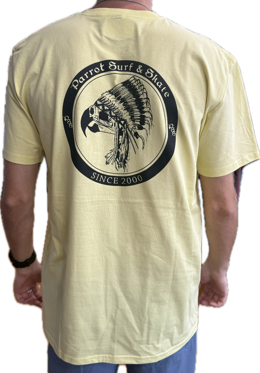 Parrot Surf Shop Indian Basic Tee yellow back with Indian Chief graphic