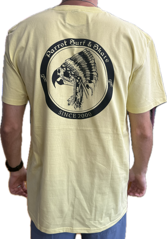Parrot Surf Shop Indian Basic Tee yellow back with Indian Chief graphic