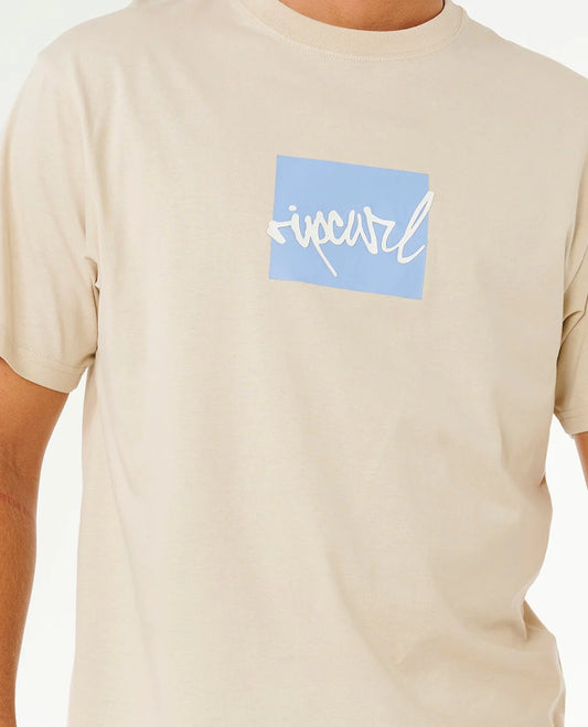 Rip Curl Script Icon logo detail close-up on men's tee