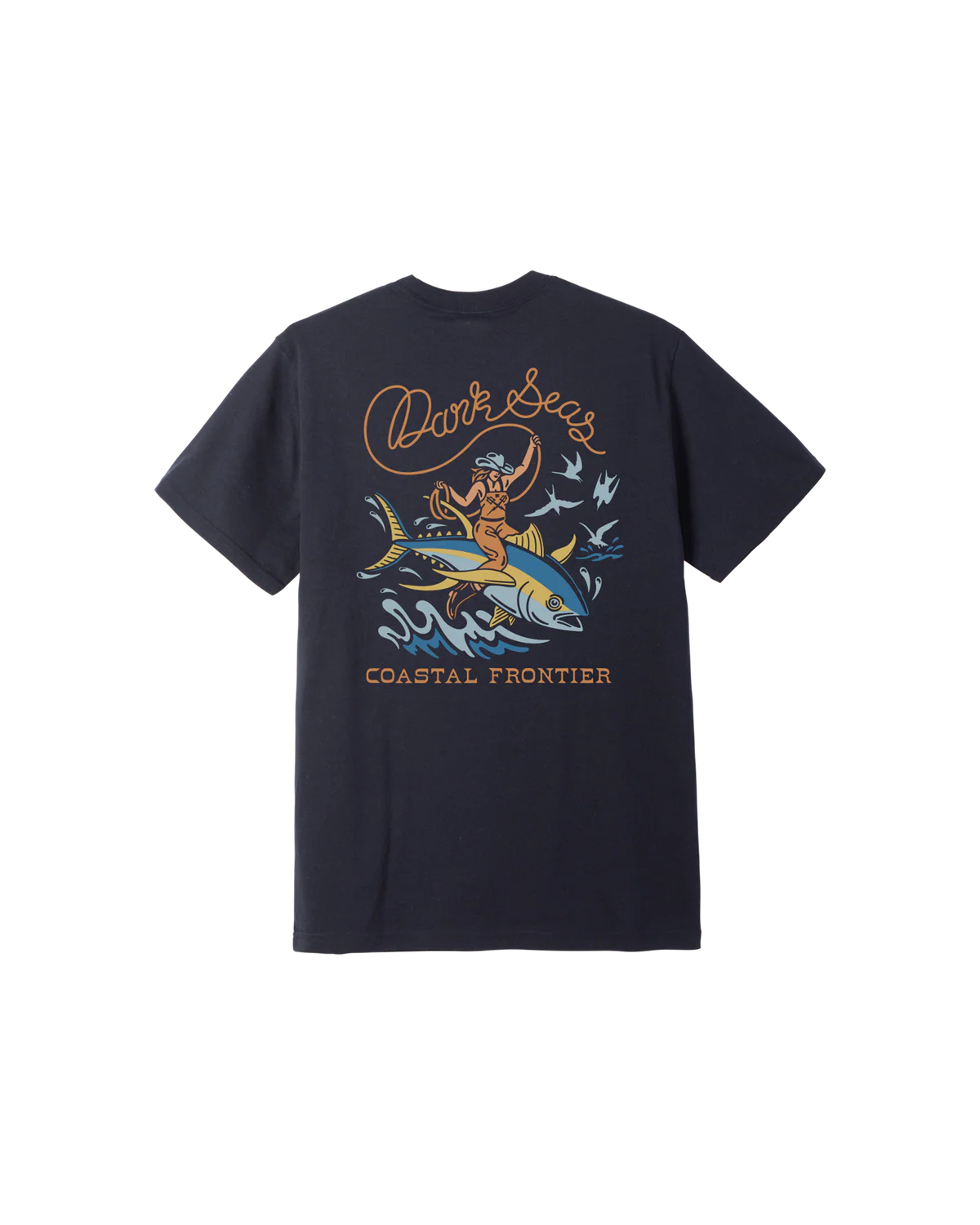 Close-up of Dark Seas Ride 'Em Wet Blended T-Shirt graphic print