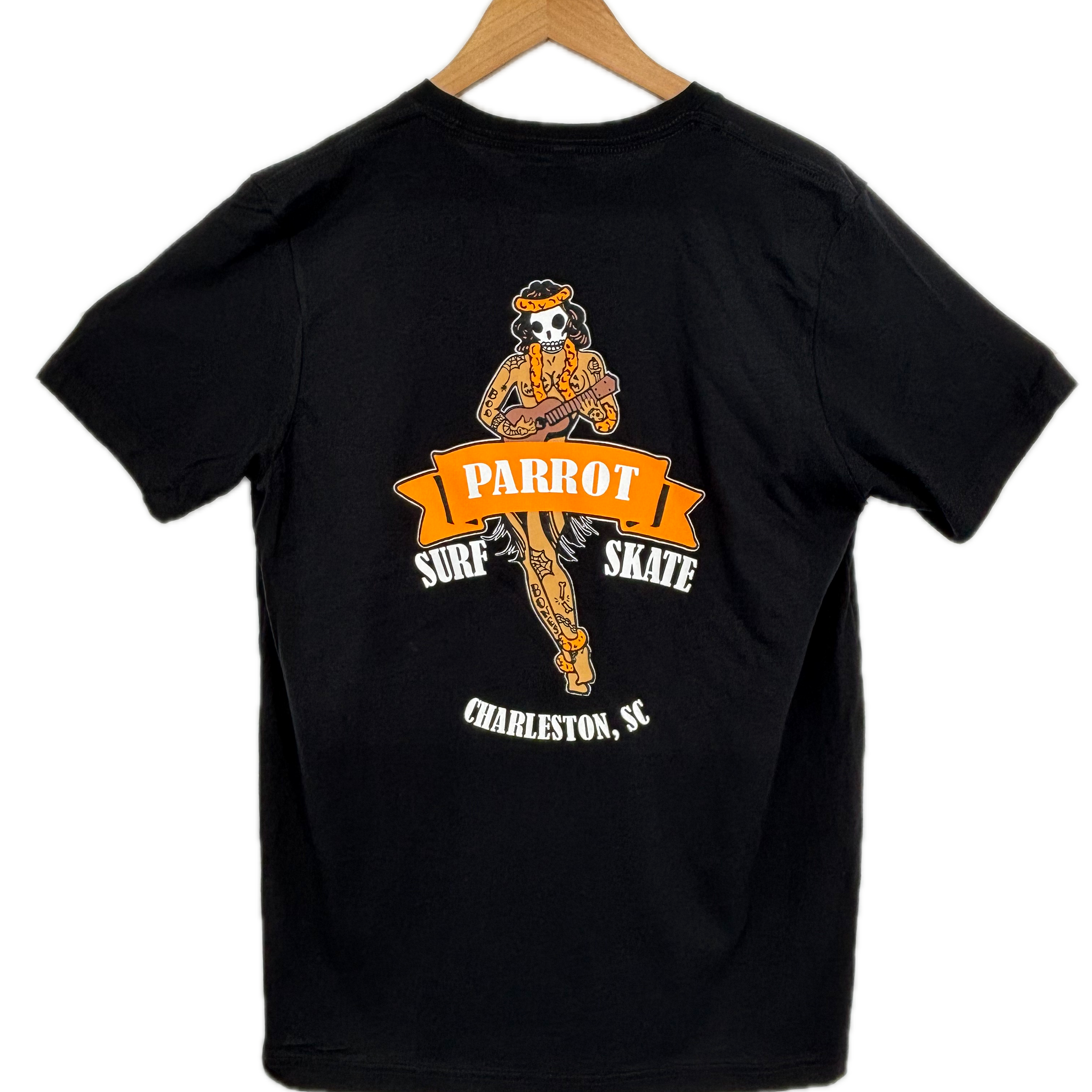 Parrot Surf Shop Hula Girl Halloween Tee – Limited Edition Coastal Graphic T-Shirt