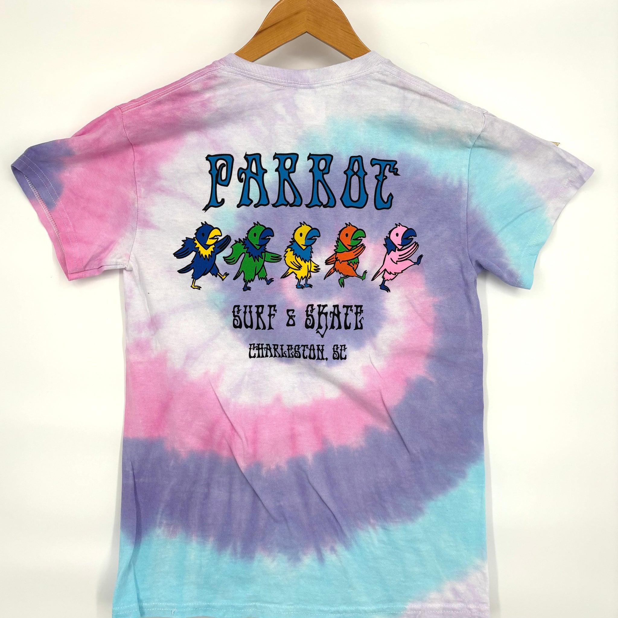 Parrot Surf Shop Dancing Parrots Youth Tie-Dye T-Shirt – Heavyweight Cotton