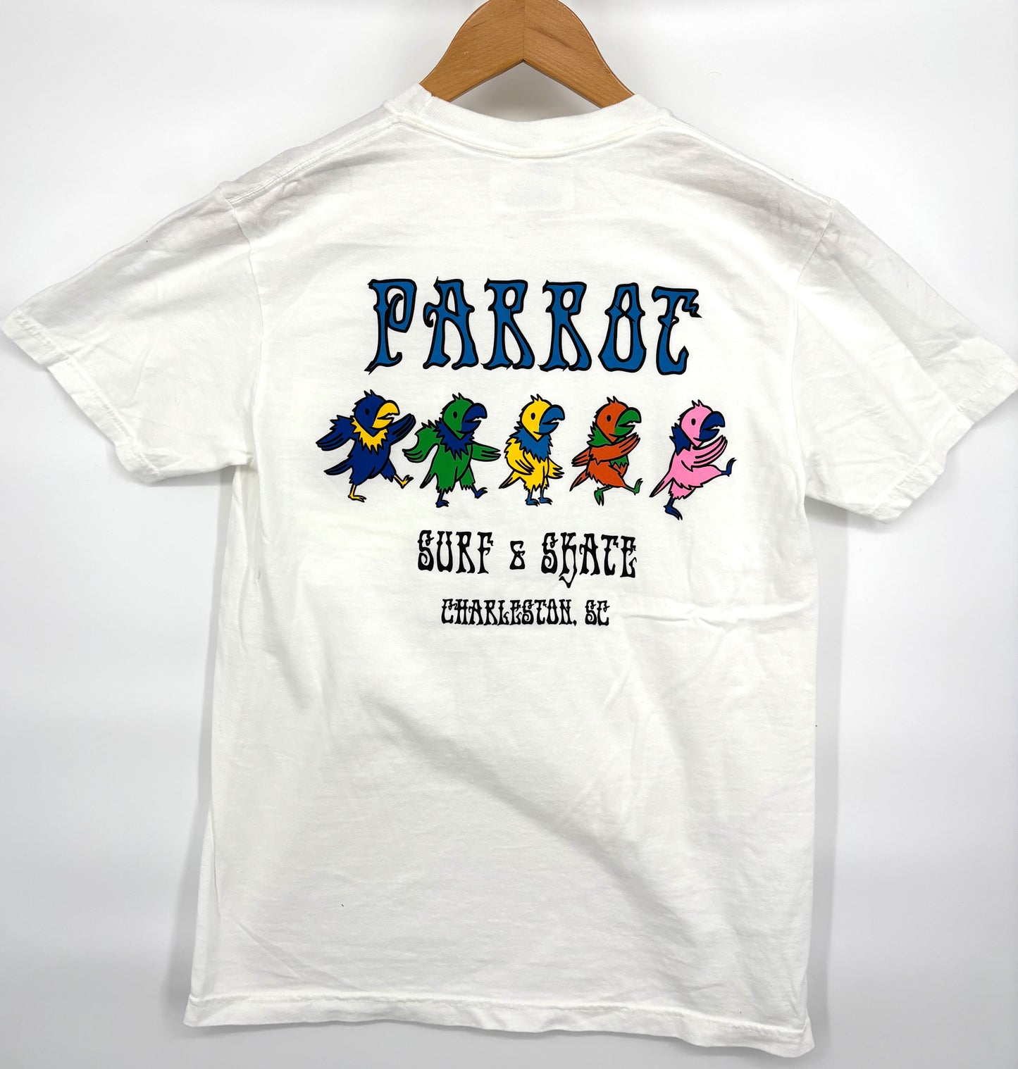 Camiseta de bolsillo Parrot Surf Shop Dancing – Algodón grueso