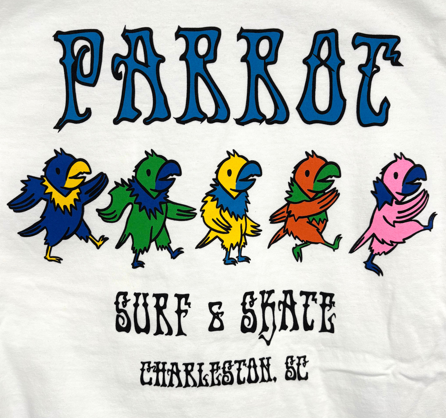 Camiseta de bolsillo Parrot Surf Shop Dancing – Algodón grueso