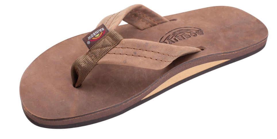 Rainbow Women's 301 Luxury Leather Flip Flop Sandal — Nogales Wood, classic 1" strap, single layer arch support, zero break-in