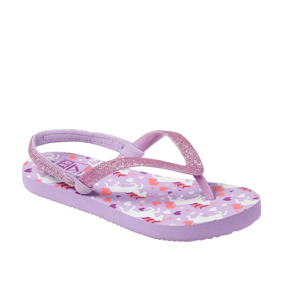 Reef Lil Stargazer Prints sandals, purple glitter toddler flip flops size 4